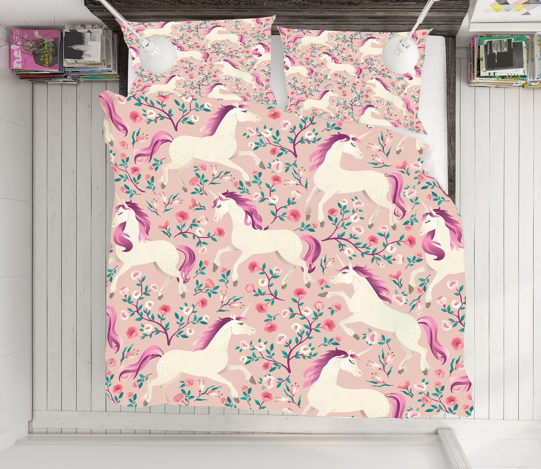 3D Flower Branch Purple Fur Unicorn 61046 Bed Pillowcases Quilt