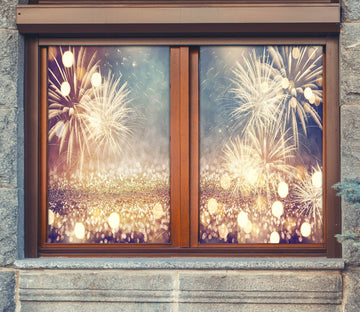 3D Fireworks 43115 Christmas Window Film Print Sticker Cling Stained Glass Xmas