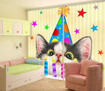 3D Birthday Cat 9017 Kayomi Harai Curtain Curtains Drapes