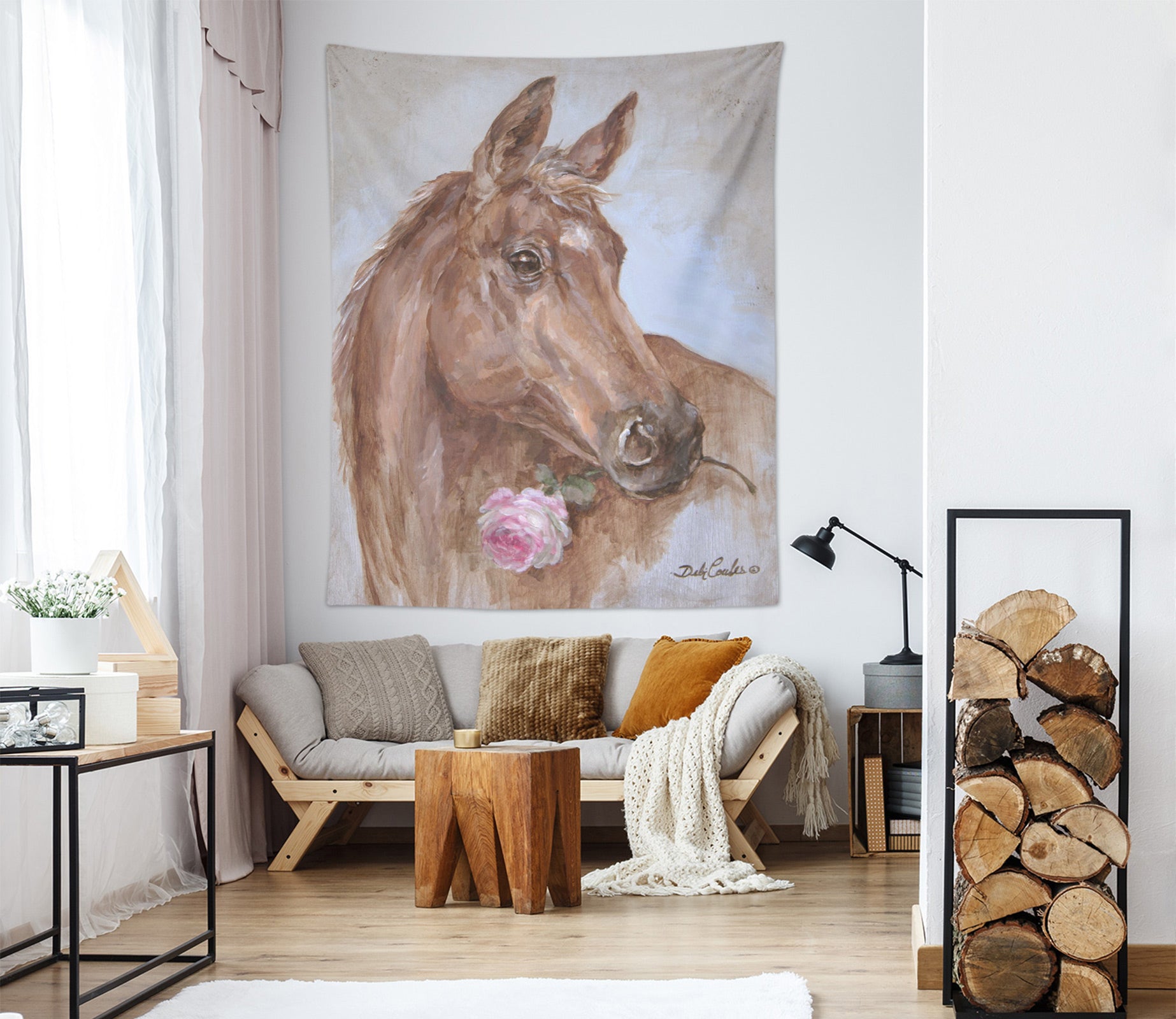 3D Brown Horse Flower 111221 Debi Coules Tapestry Hanging Cloth Hang