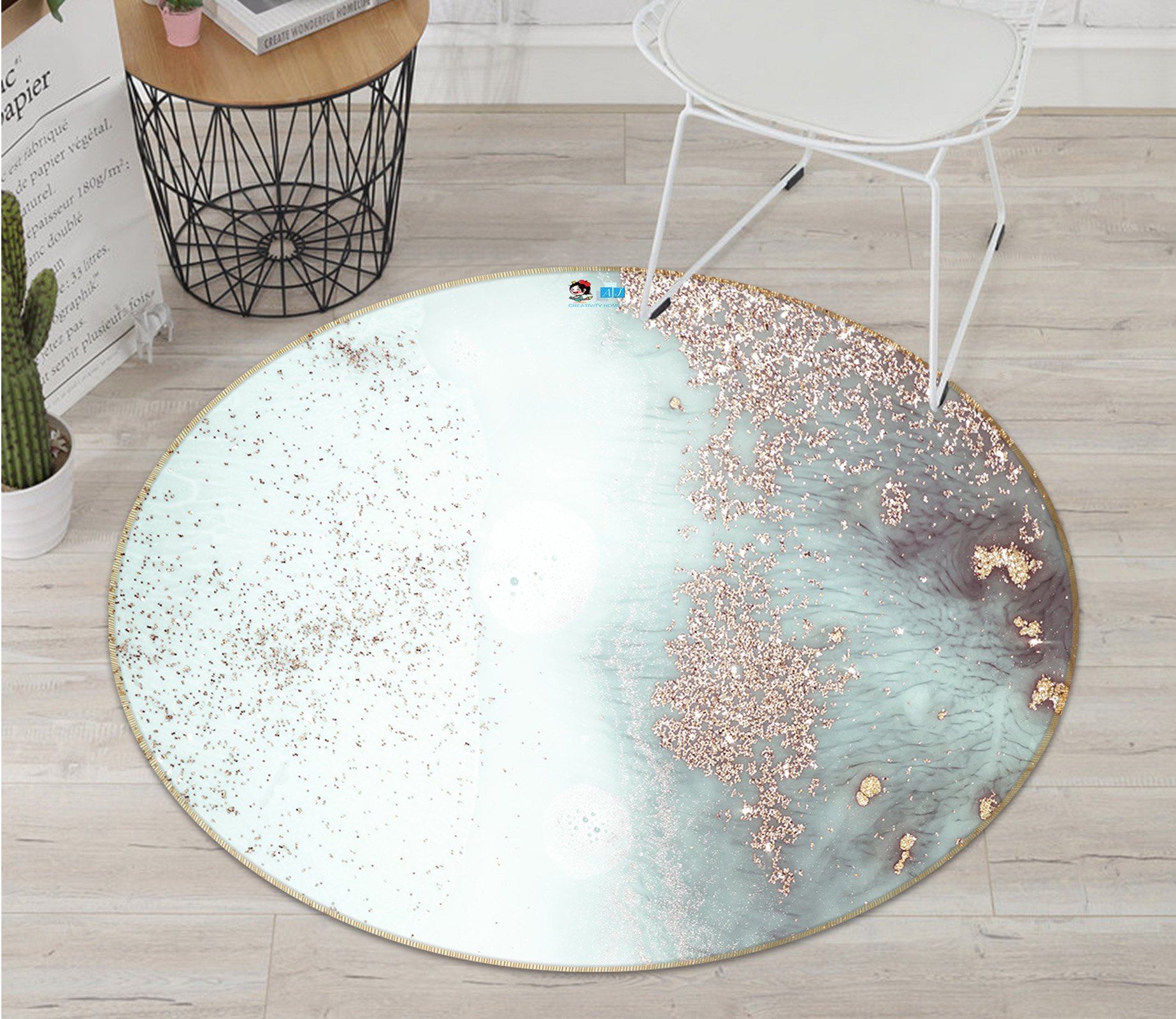 3D Gold Pink Pattern 372 Round Non Slip Rug Mat Mat AJ Creativity Home 