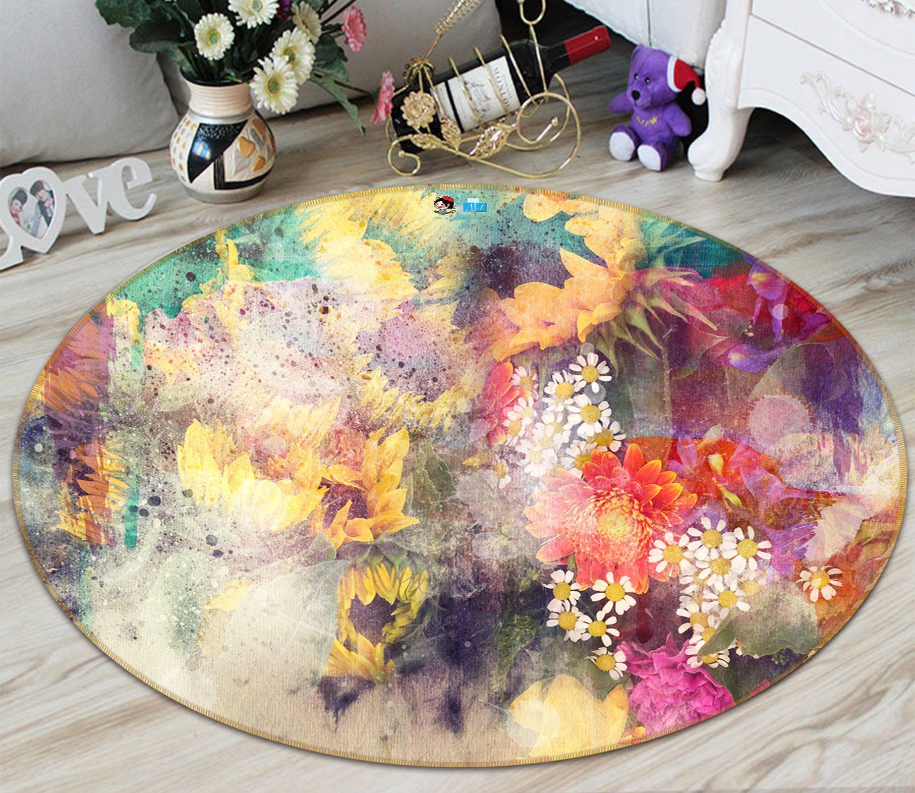 3D Hazy Sunflower 123 Round Non Slip Rug Mat Mat AJ Creativity Home 