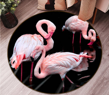 3D Pink Flamingo 82263 Animal Round Non Slip Rug Mat