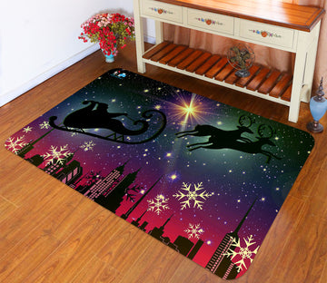 3D Starry Sky Snowflake Deer 65190 Christmas Non Slip Rug Mat Xmas