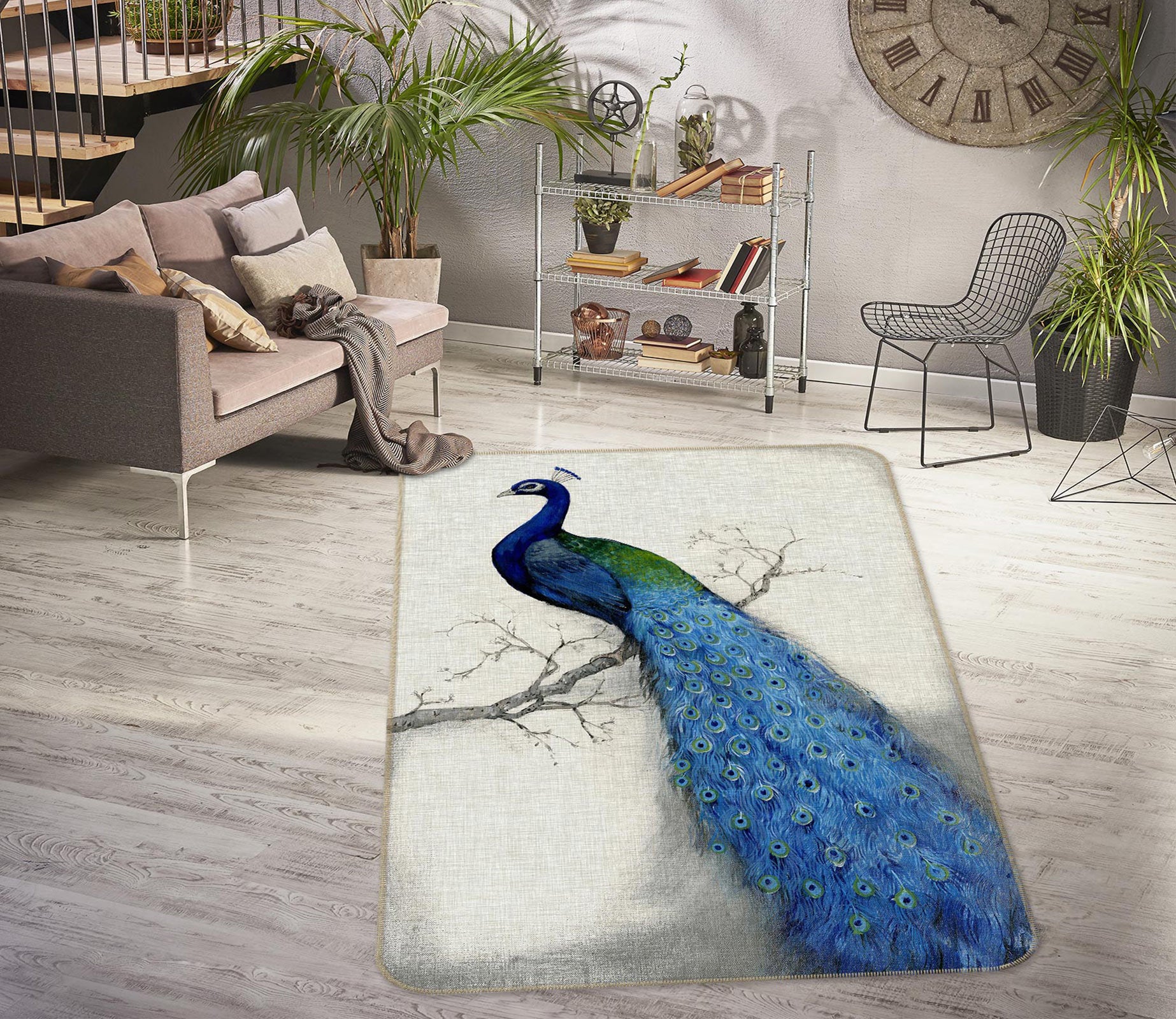 3D Blue Peacock 76107 Non Slip Rug Mat
