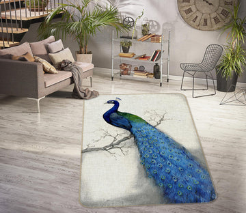 3D Blue Peacock 76107 Non Slip Rug Mat
