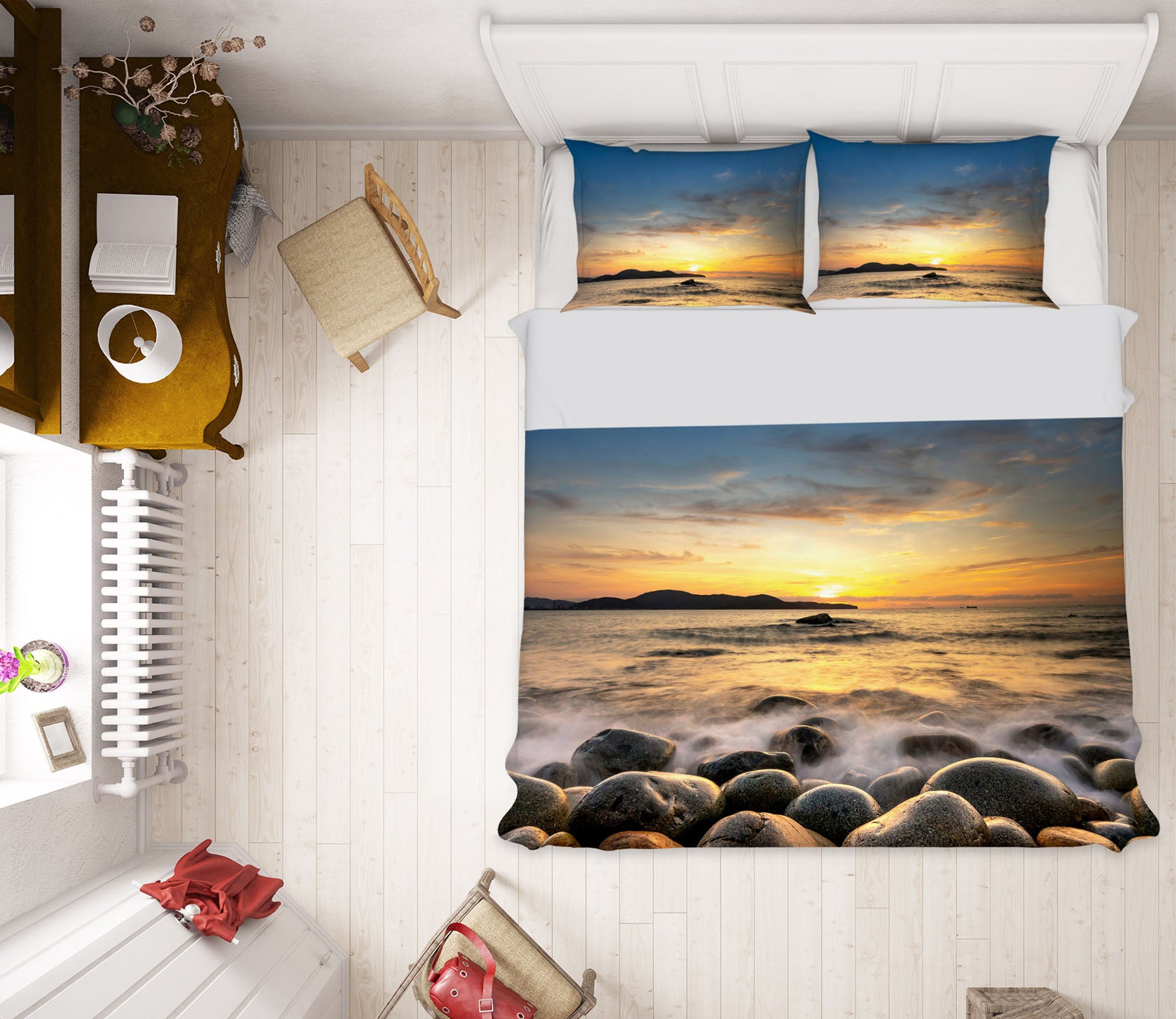 3D Stone Sea 16054 Bed Pillowcases Quilt