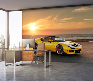 3D Sunset Sports Car 265 Vehicle Wall Murals