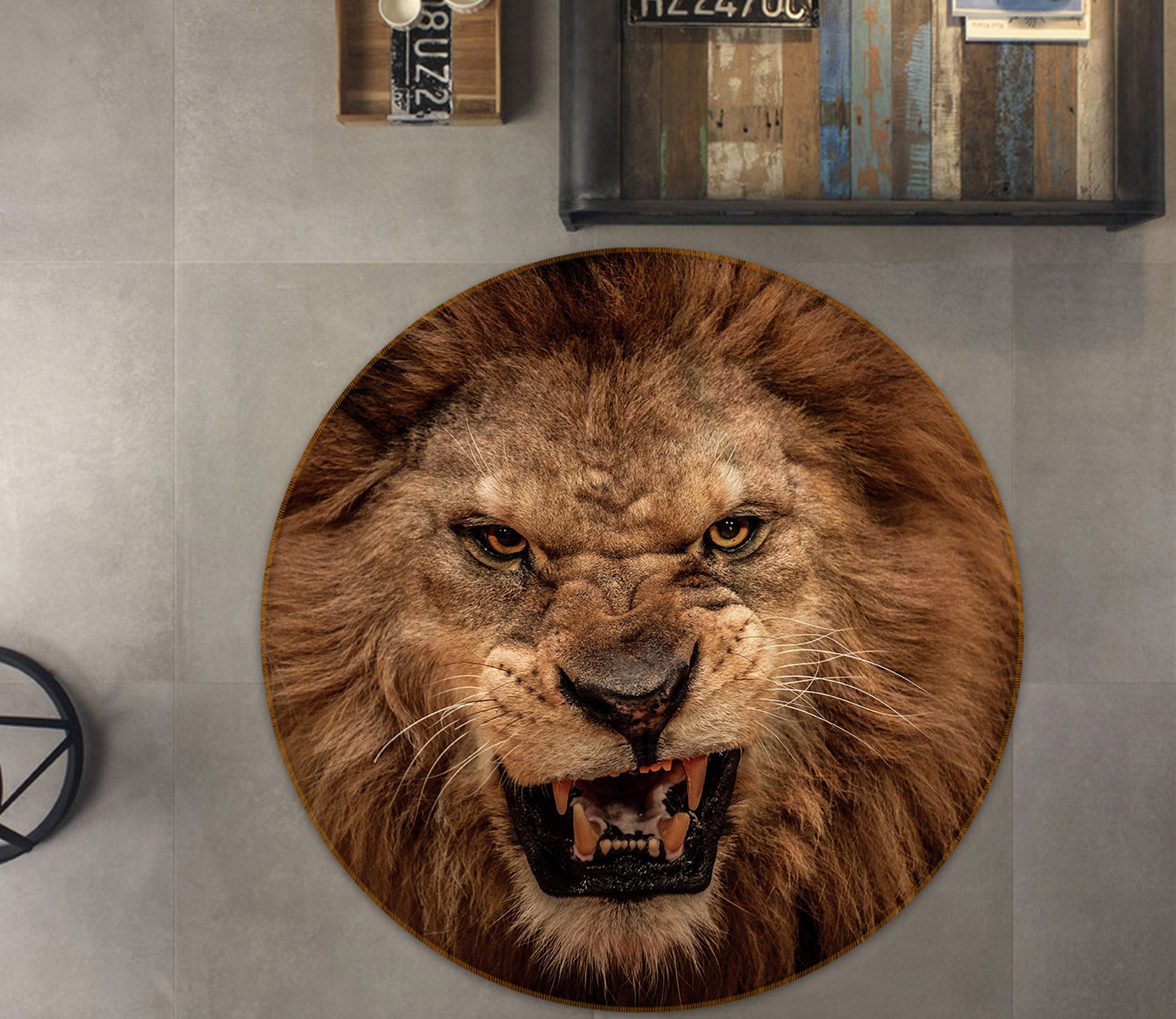 3D Lion 37206 Animal Round Non Slip Rug Mat