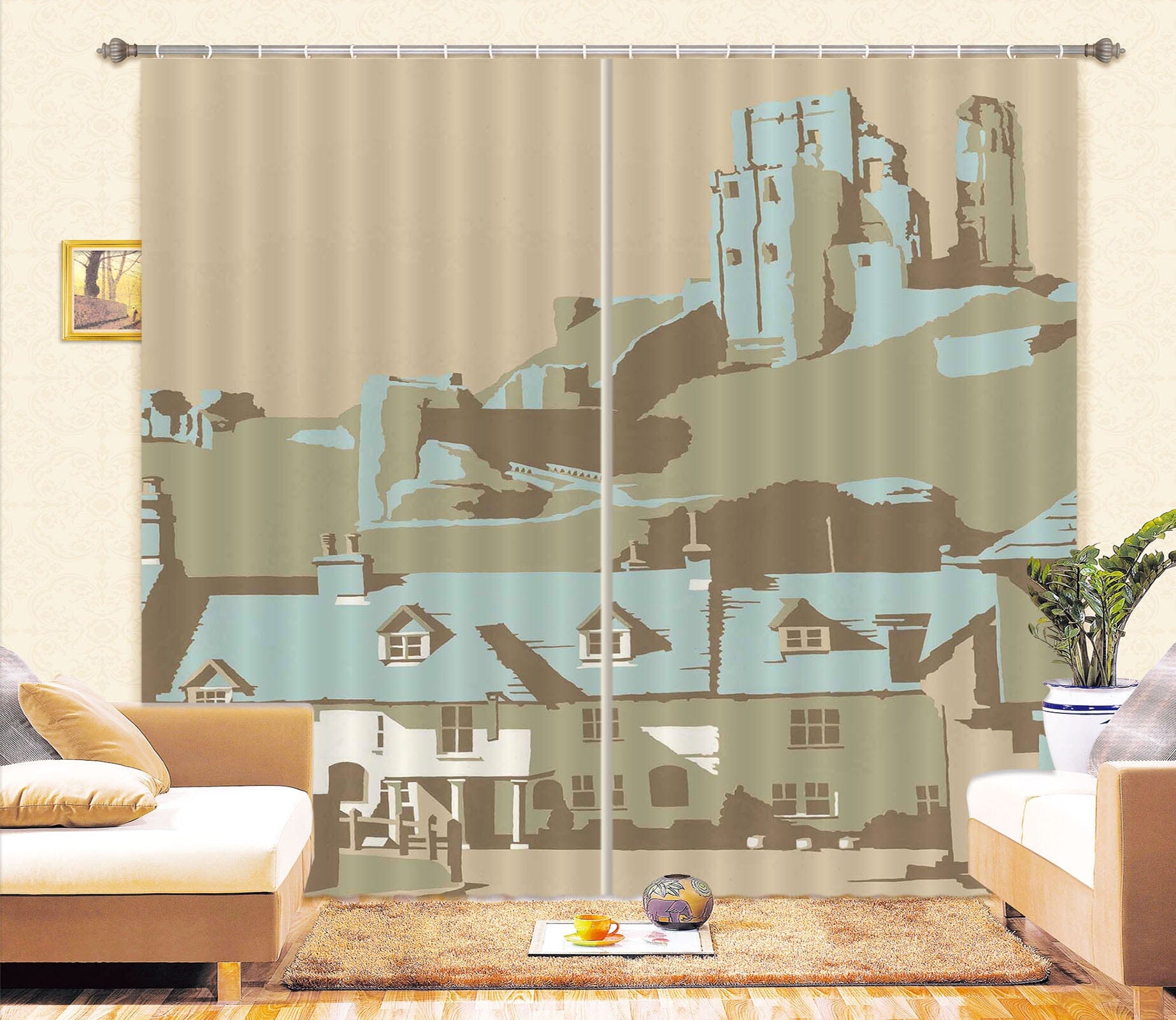 3D Corfe Castle 111 Steve Read Curtain Curtains Drapes Curtains AJ Creativity Home 