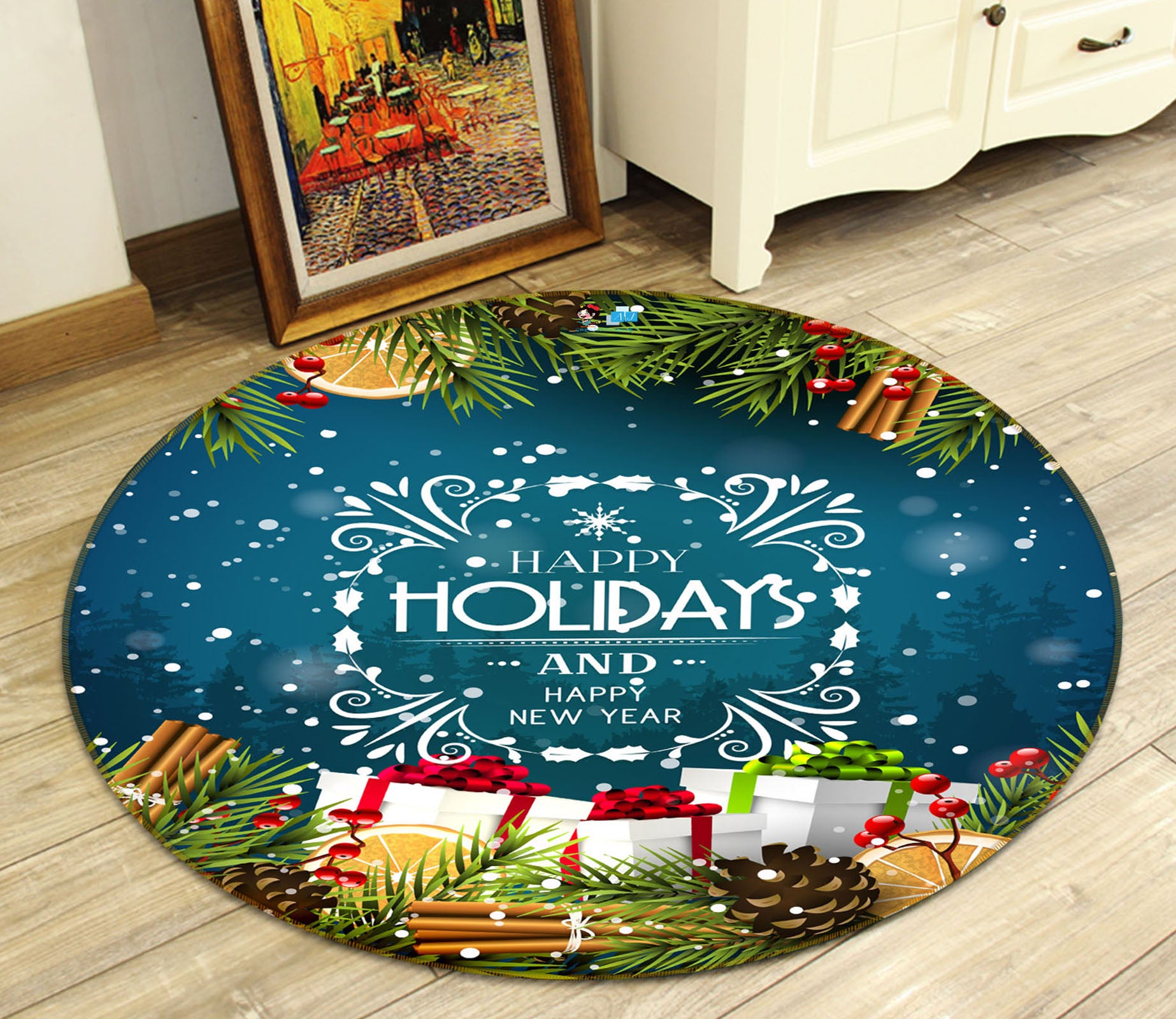 3D Gift 54159 Christmas Round Non Slip Rug Mat Xmas