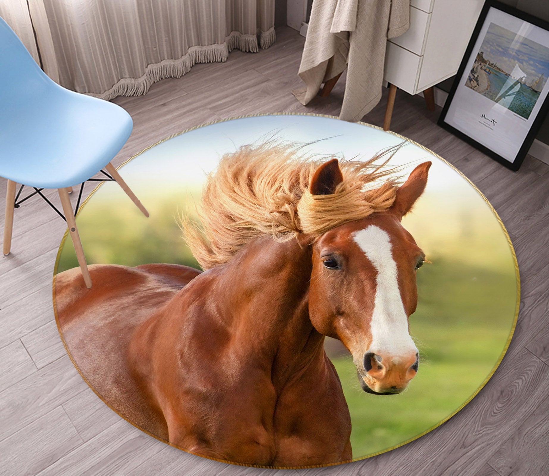 3D Horse 37179 Animal Round Non Slip Rug Mat