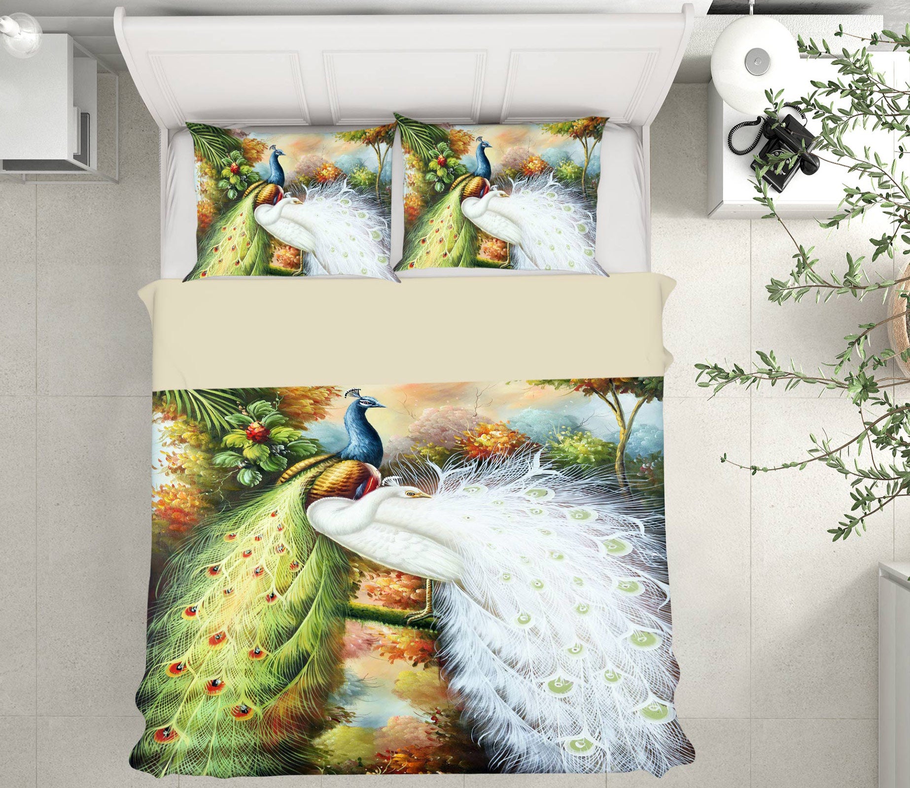 3D Two Peacocks 16124 Bed Pillowcases Quilt