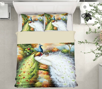 3D Two Peacocks 16124 Bed Pillowcases Quilt