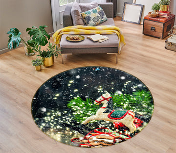 3D Trojan Horse 54025 Christmas Round Non Slip Rug Mat Xmas