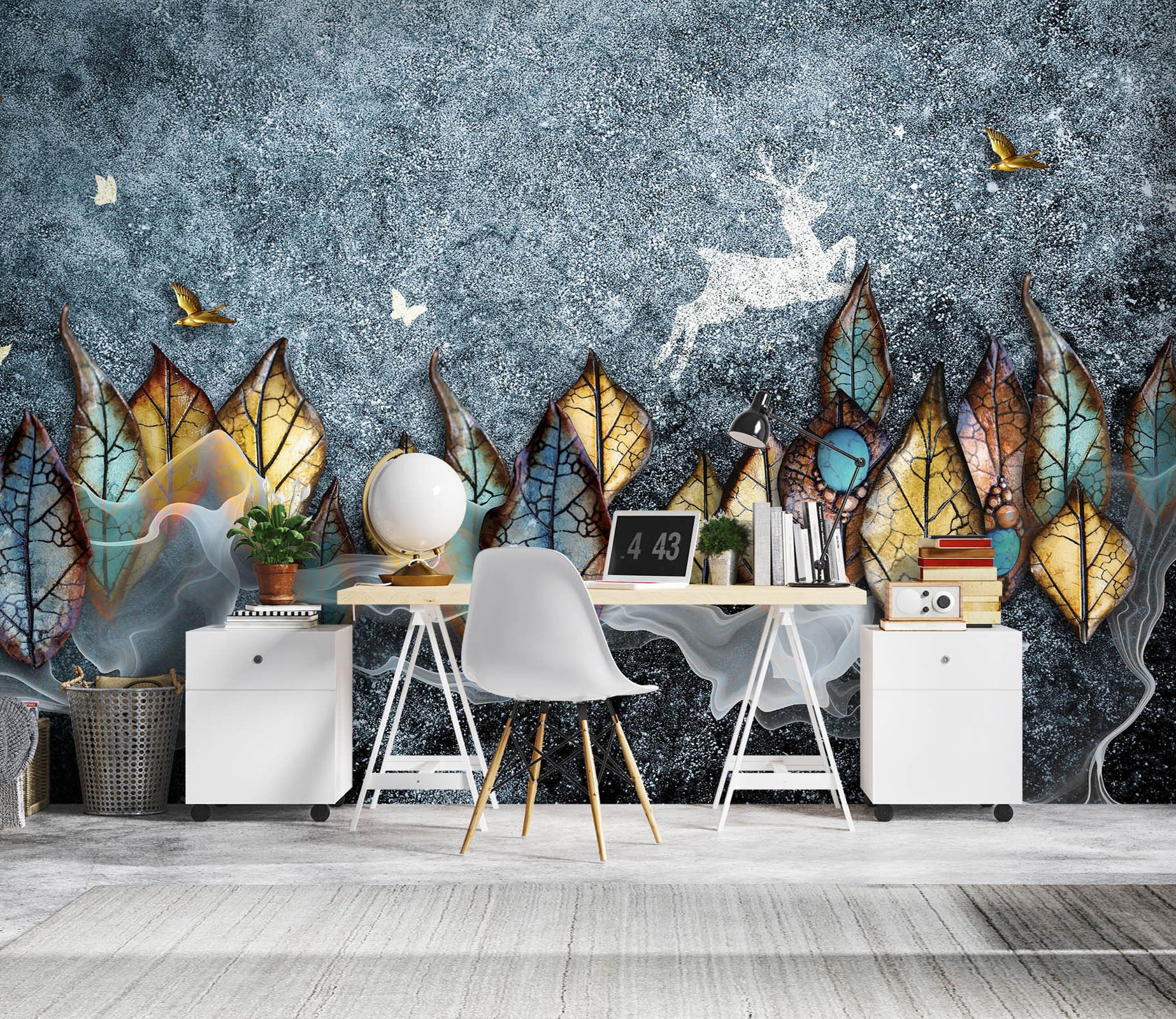 3D Yellow Leaves 1058 Wall Murals