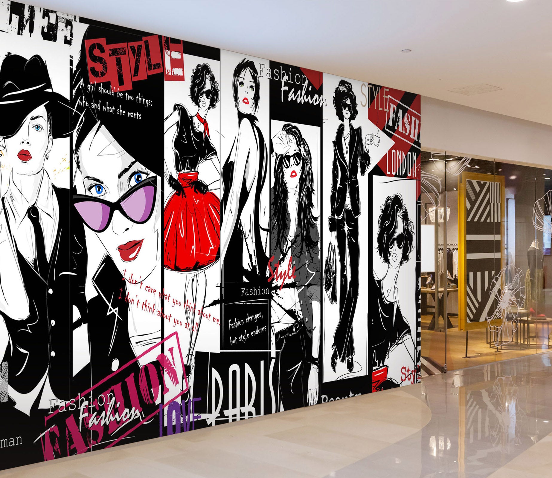 3D Woman Black Suit 137 Wall Murals