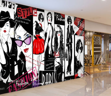 3D Woman Black Suit 137 Wall Murals