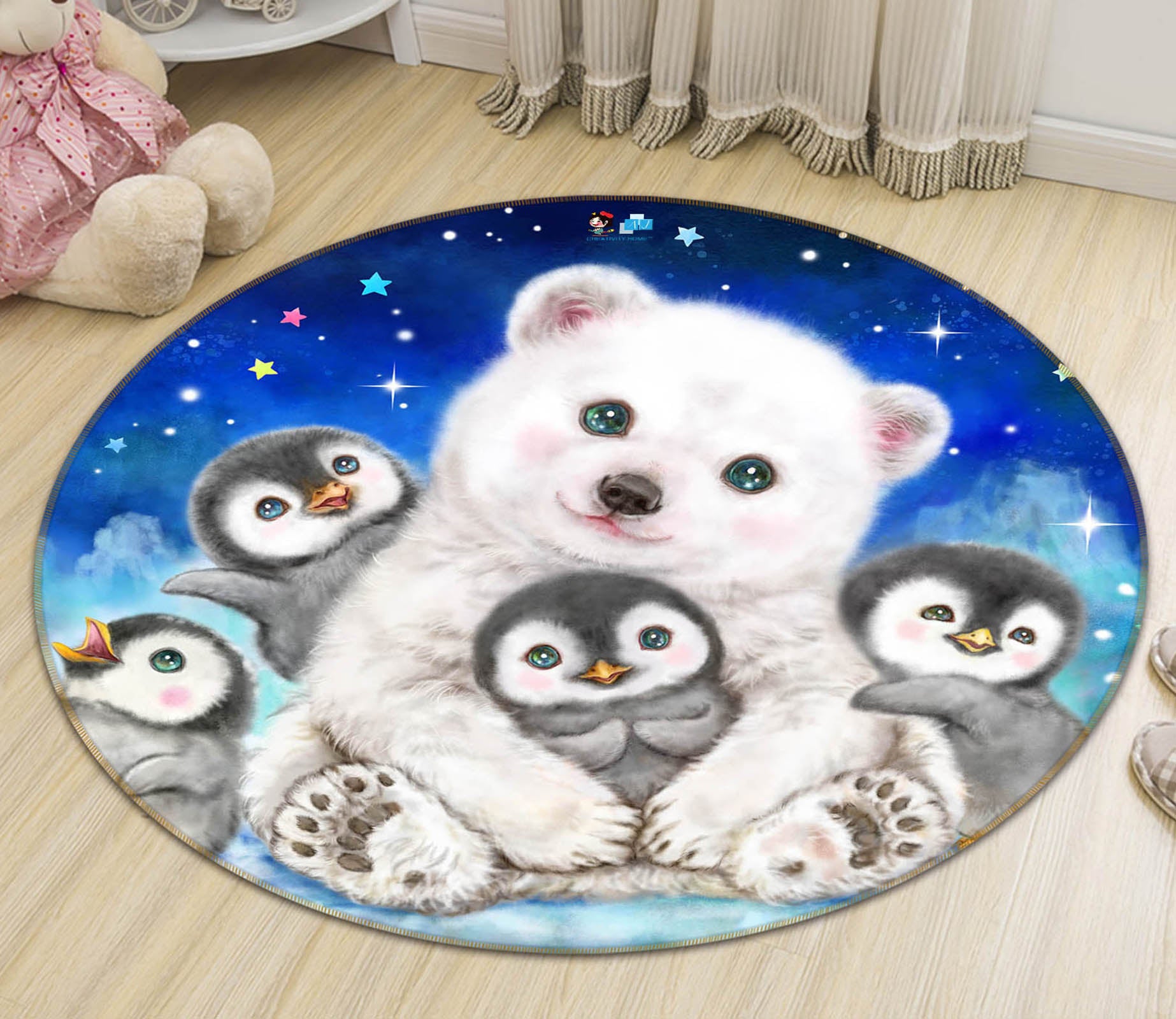3D Cute Bear Penguin 6051 Kayomi Harai Rug Round Non Slip Rug Mat