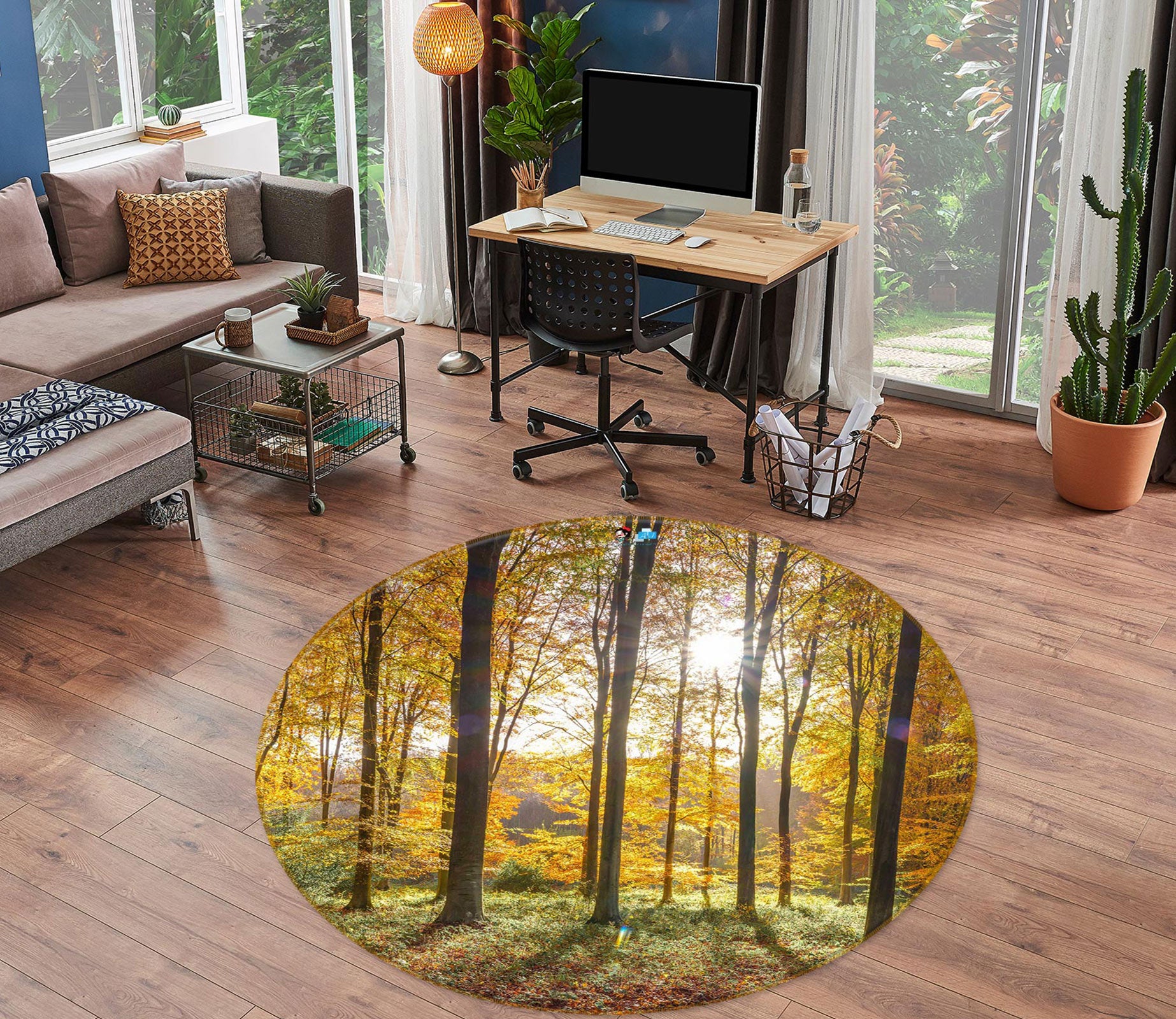 3D Autumn Forest 7576 Assaf Frank Rug Round Non Slip Rug Mat