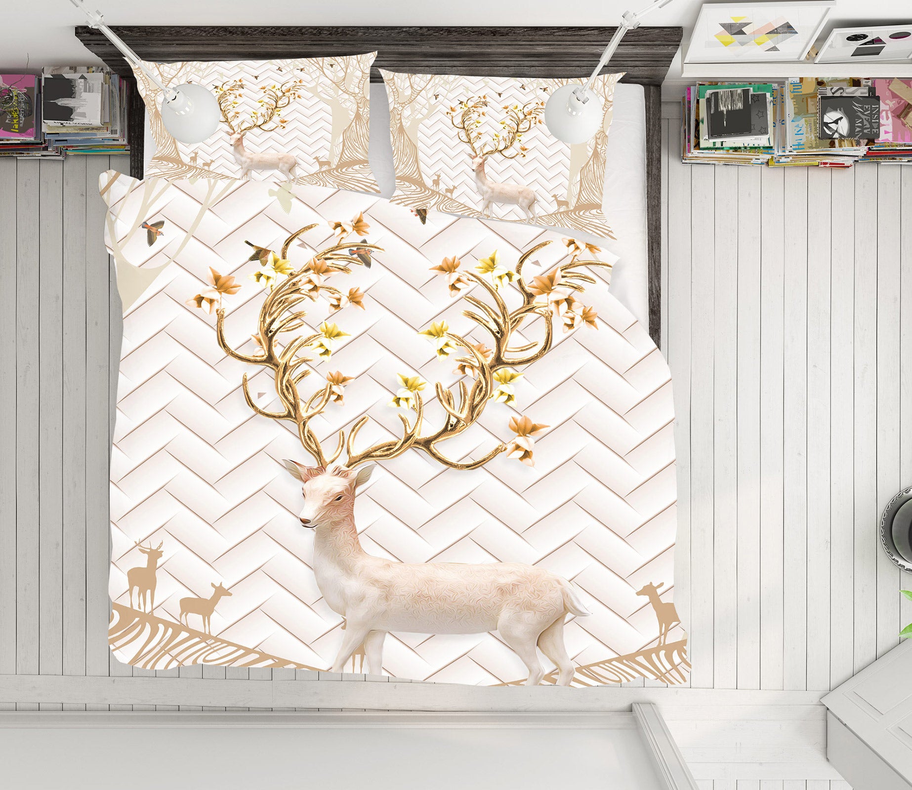 3D Golden Deer 12049 Bed Pillowcases Quilt