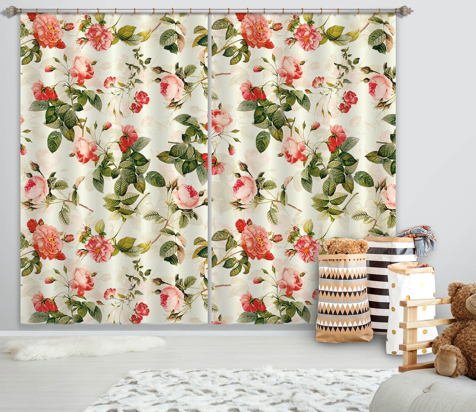 3D Pink Flowers 129 Uta Naumann Curtain Curtains Drapes Curtains AJ Creativity Home 