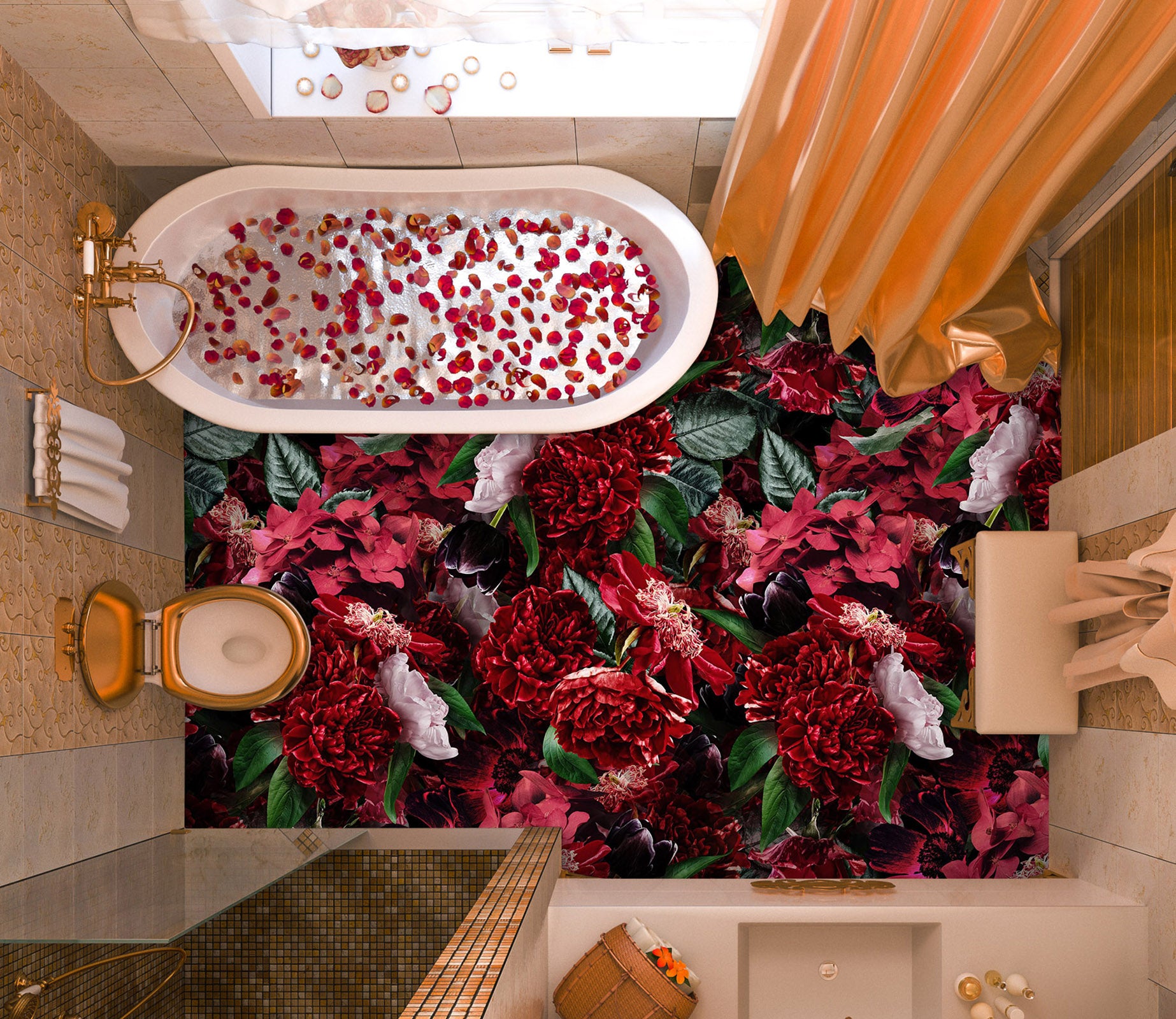 3D Flowers Red Clump 99227 Uta Naumann Floor Mural
