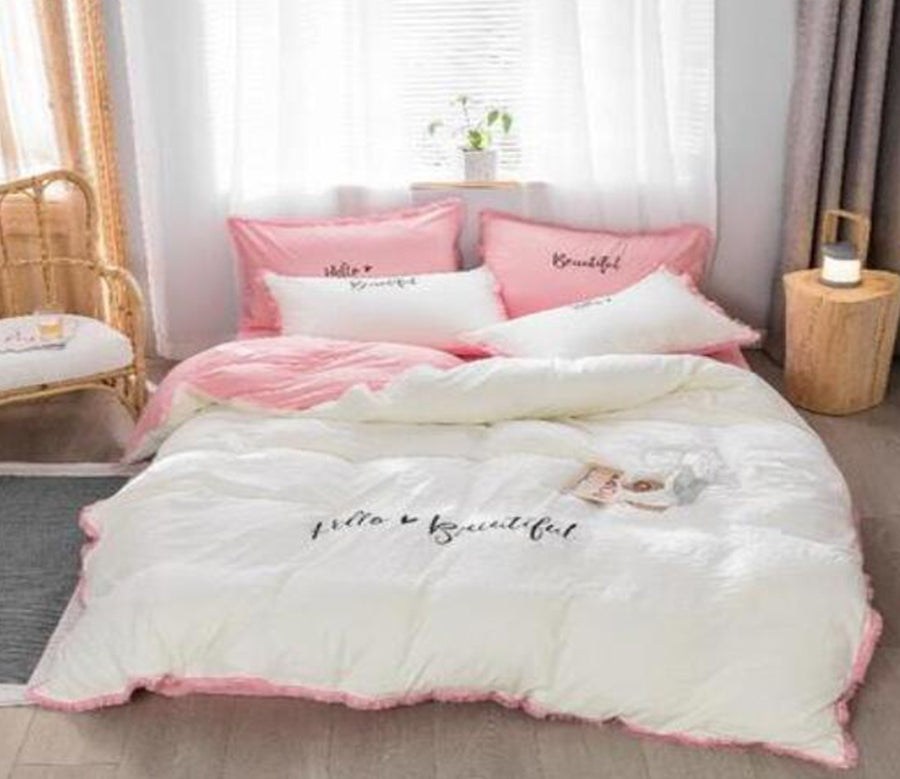 3D White Pink 50006 Bed Pillowcases Quilt