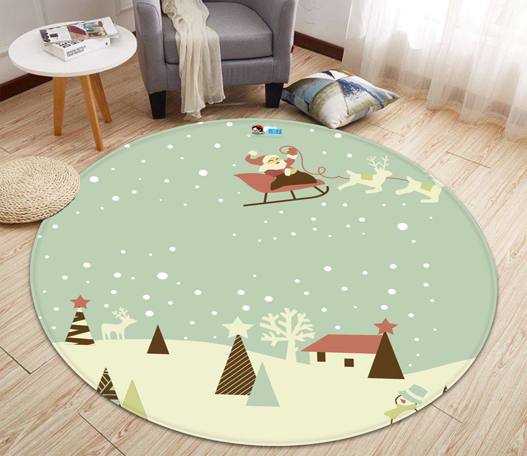 3D Snowfield 66012 Christmas Round Non Slip Rug Mat Xmas