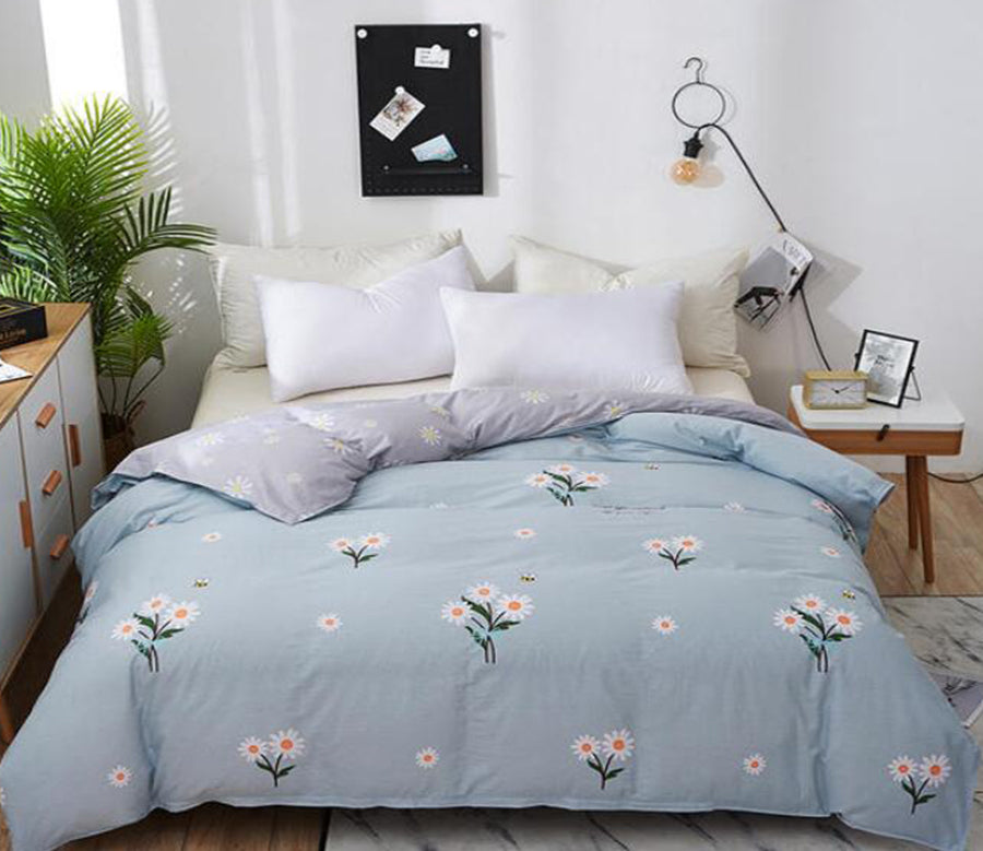 3D Mint Green Background Small White Flowers 2045 Bed Pillowcases Quilt