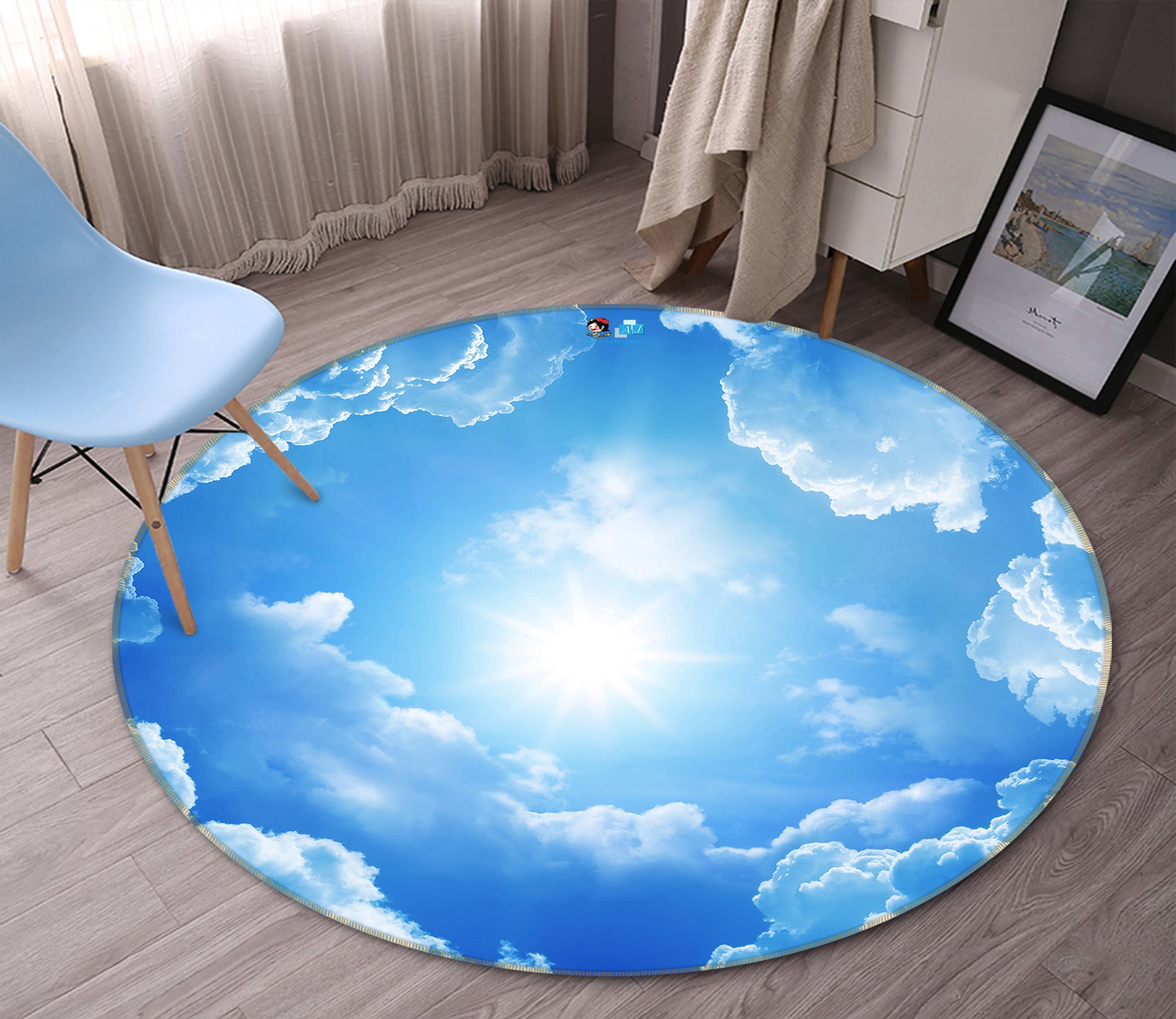 3D Blue Sky White Clouds 80274 Round Non Slip Rug Mat