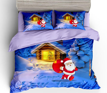 3D Wooden House Santa 46070 Christmas Quilt Duvet Cover Xmas Bed Pillowcases