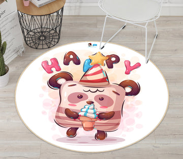 3D Cartoon Happy Bear 81100 Round Non Slip Rug Mat