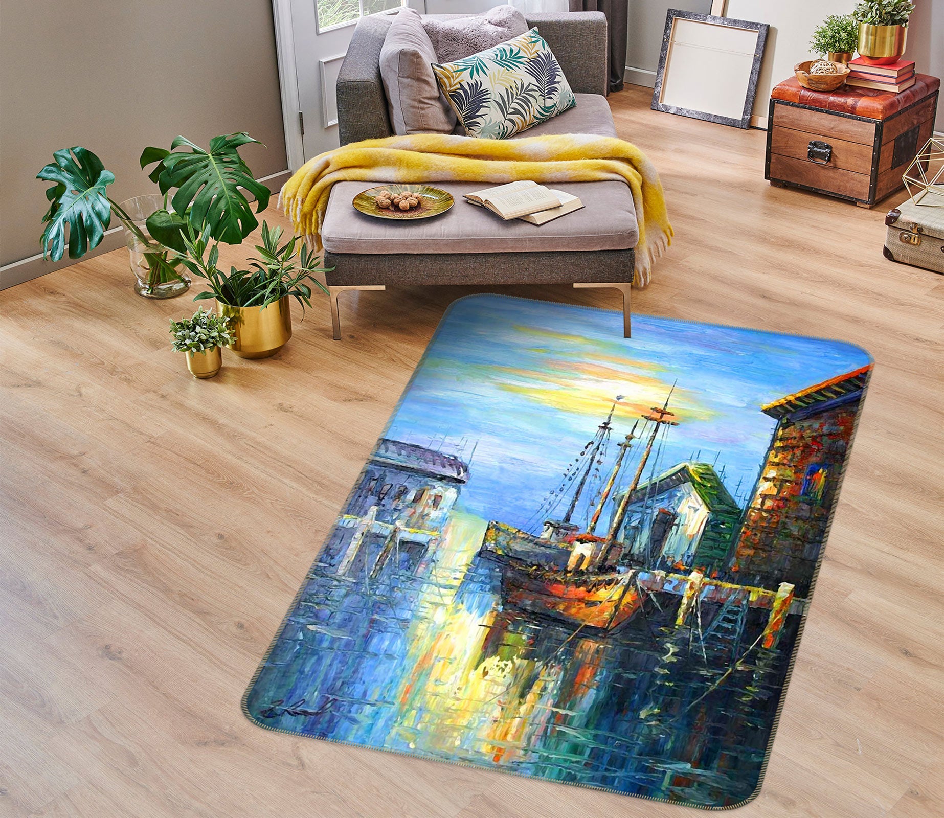 3D Oil Painting Vessel 76144 Non Slip Rug Mat