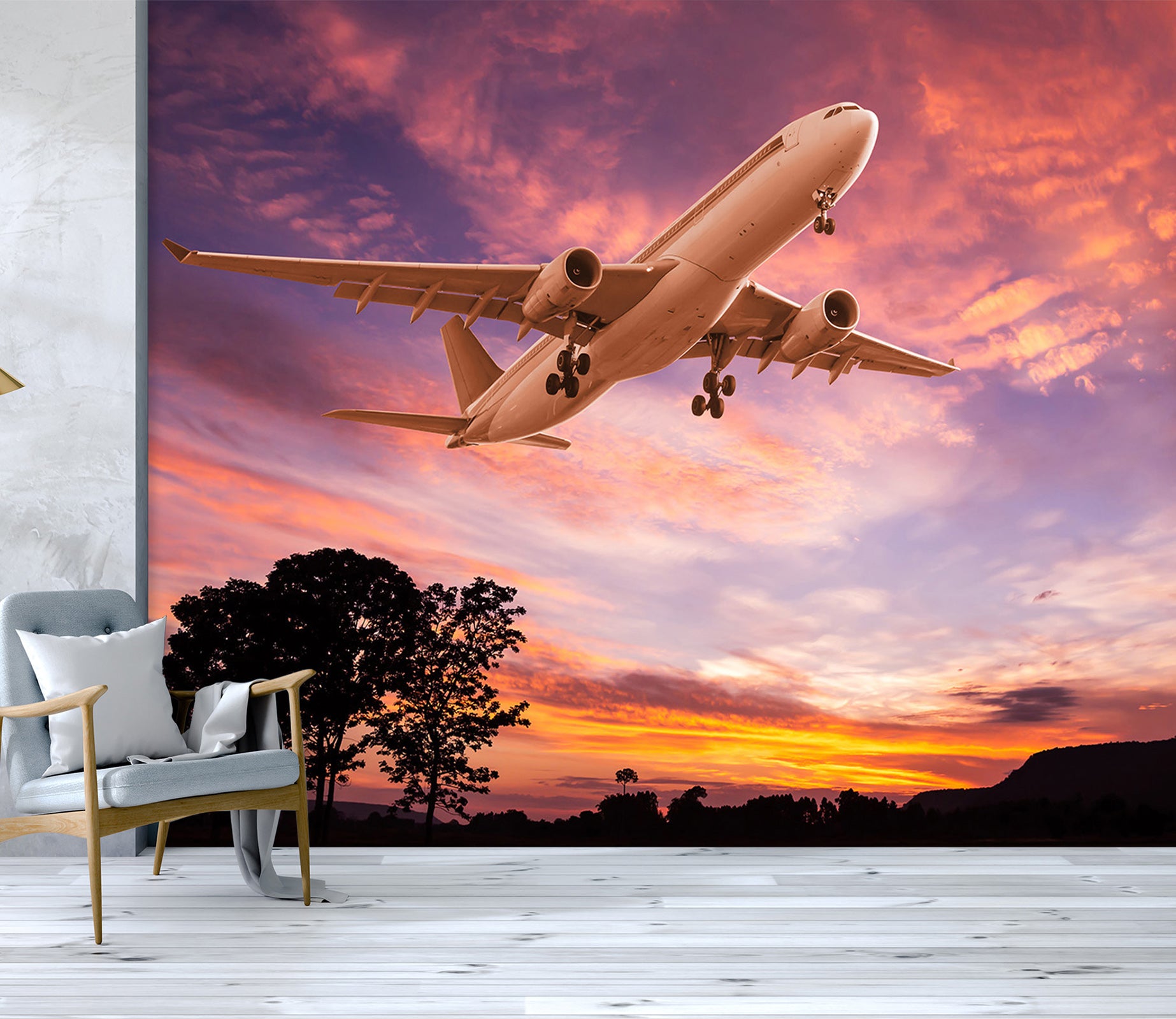 3D Purple Sky Plane 271 Vehicle Wall Murals