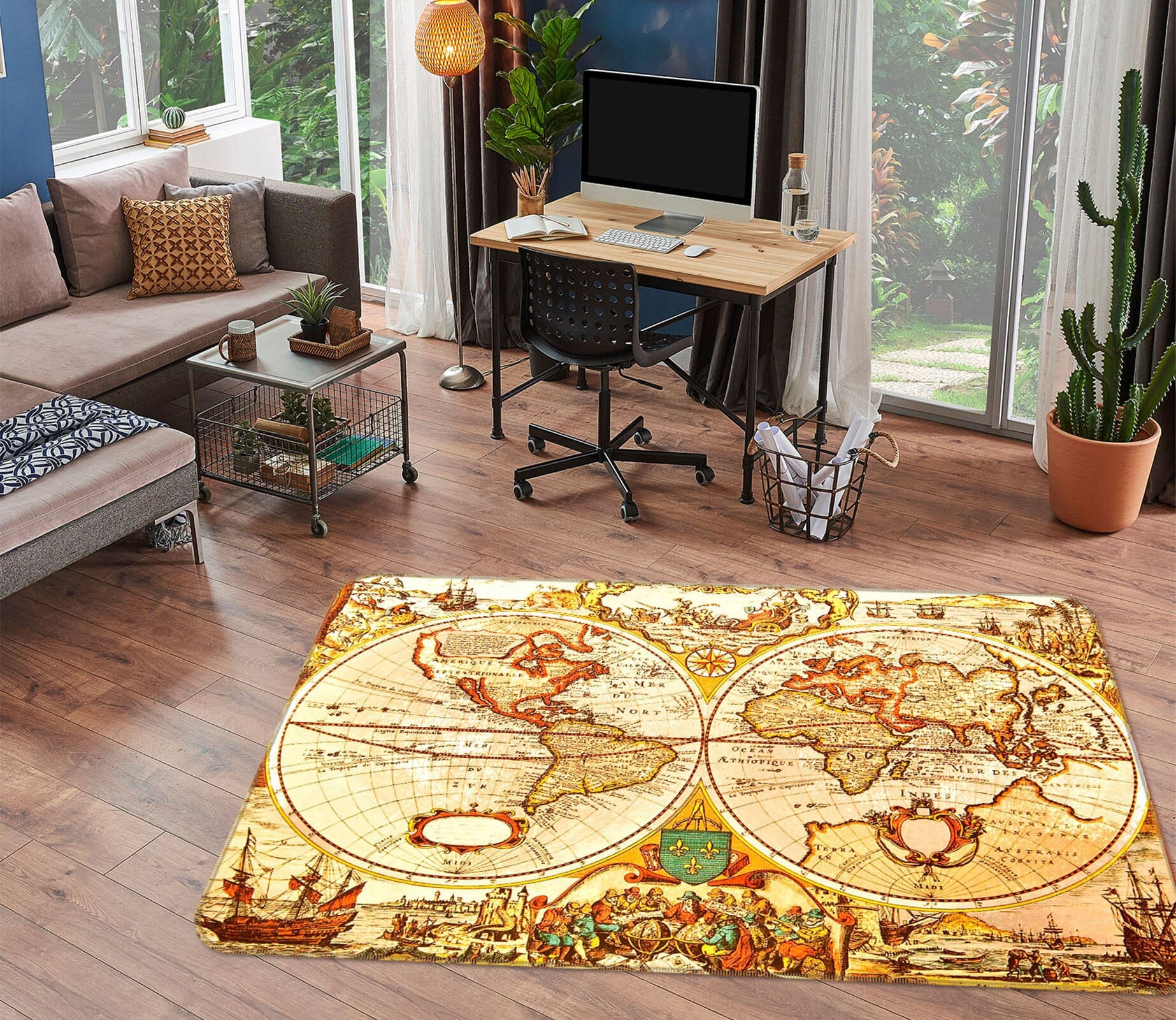 3D Gold Pattern 213 World Map Non Slip Rug Mat Mat AJ Creativity Home 