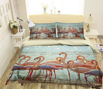 3D Flamingo Group 1941 Bed Pillowcases Quilt Quiet Covers AJ Creativity Home 