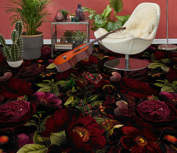 3D Dark Red Flower Bush 10031 Uta Naumann Floor Mural