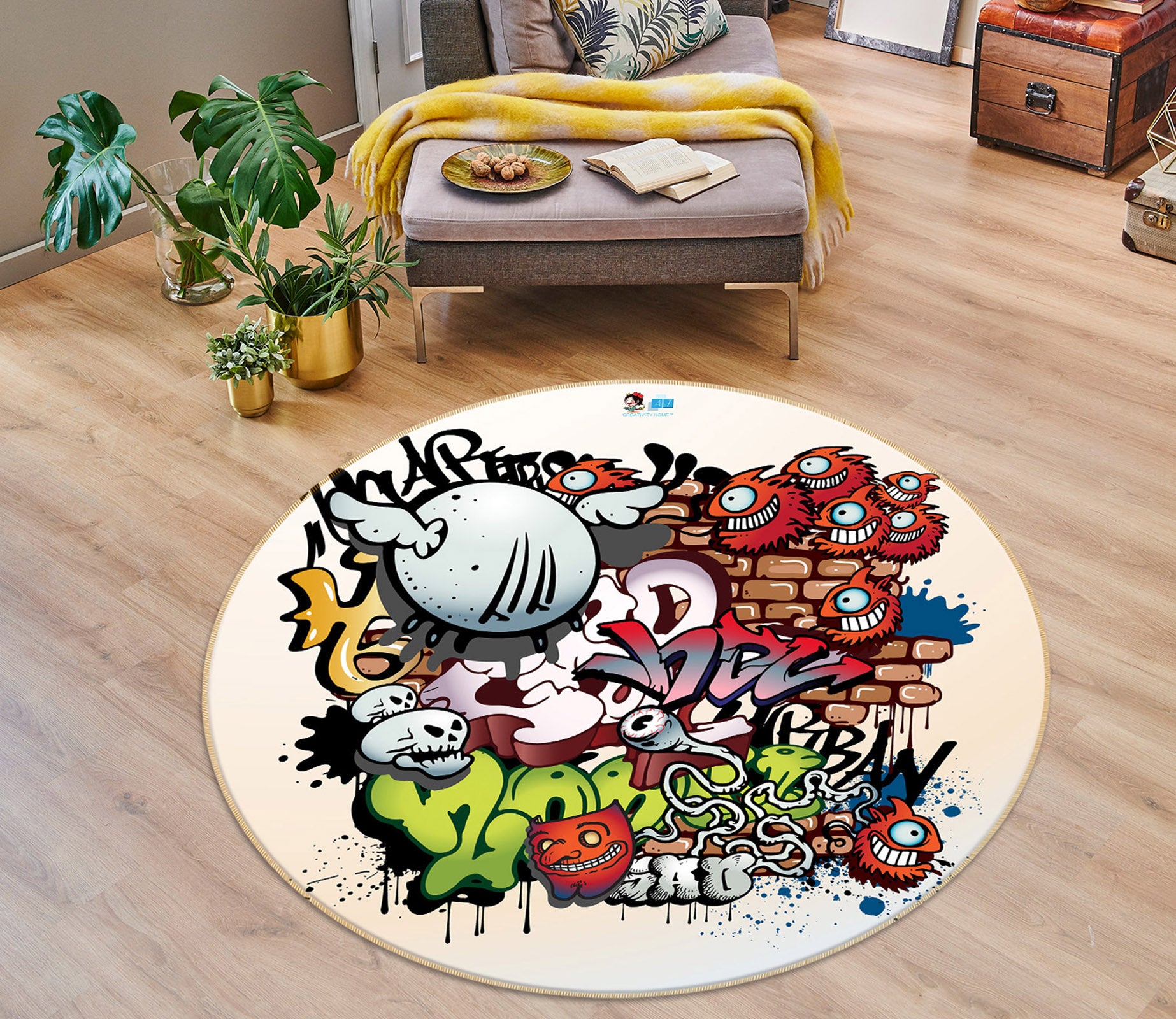3D Color Graffiti 75002 Round Non Slip Rug Mat