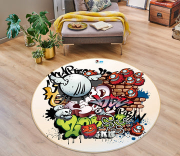 3D Color Graffiti 75002 Round Non Slip Rug Mat