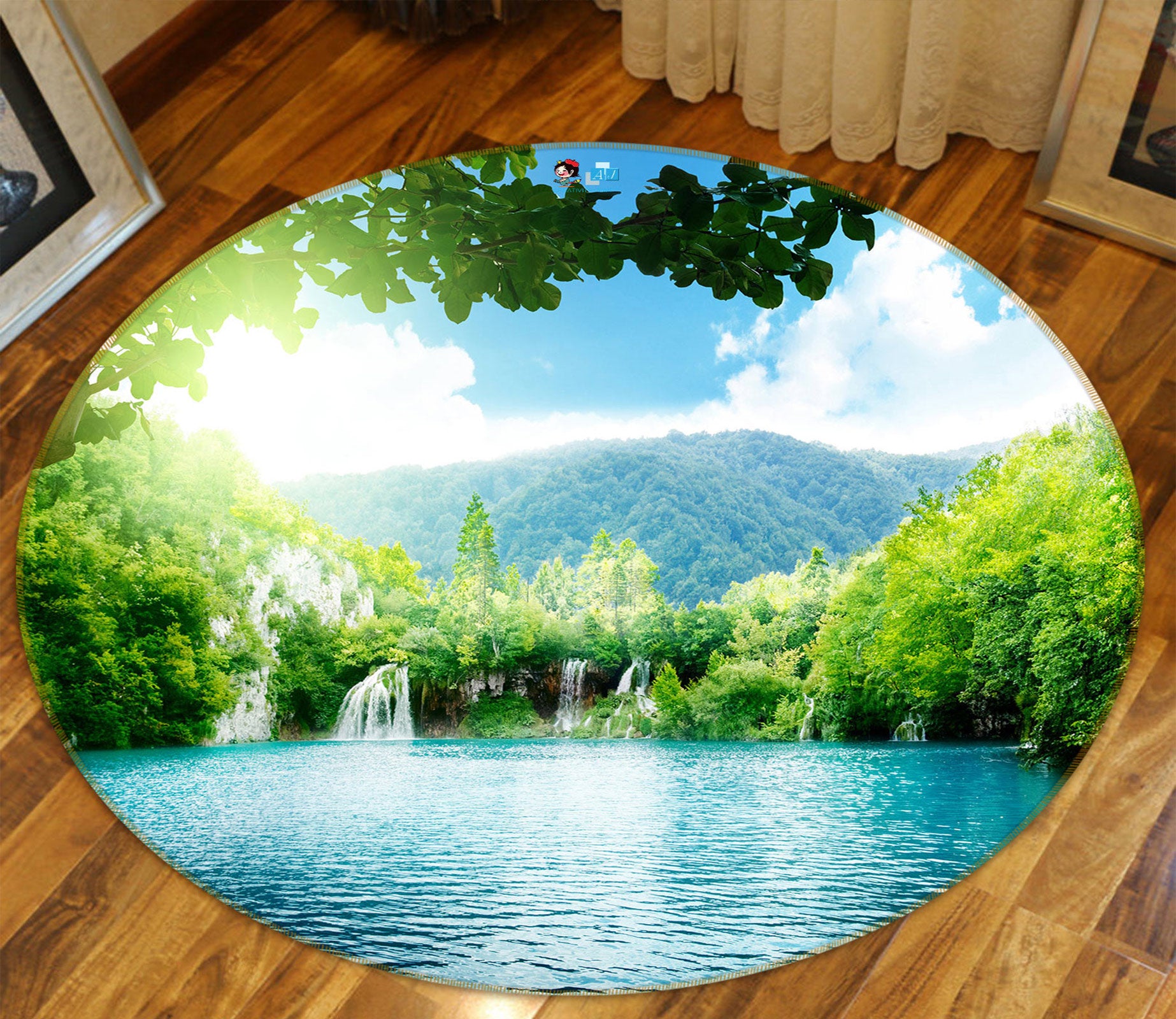 3D Forest Lake 72155 Round Non Slip Rug Mat