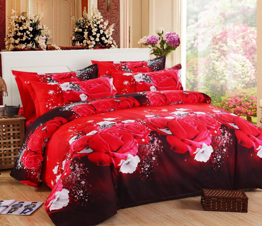 3D Red Rose Flower 6056 Bed Pillowcases Quilt