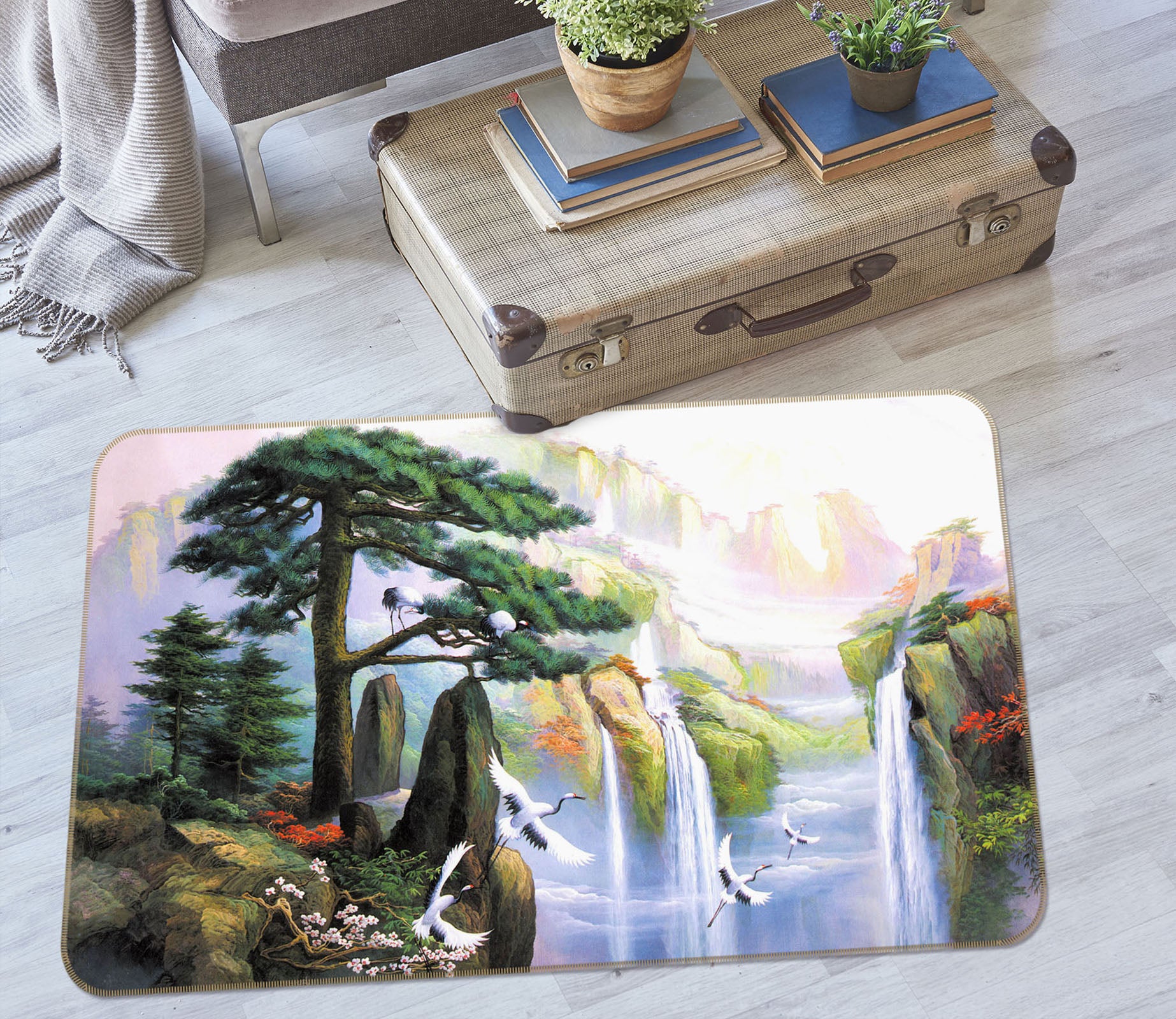 3D Mountain Tree Waterfall 33166 Non Slip Rug Mat