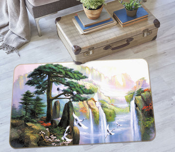 3D Mountain Tree Waterfall 33166 Non Slip Rug Mat