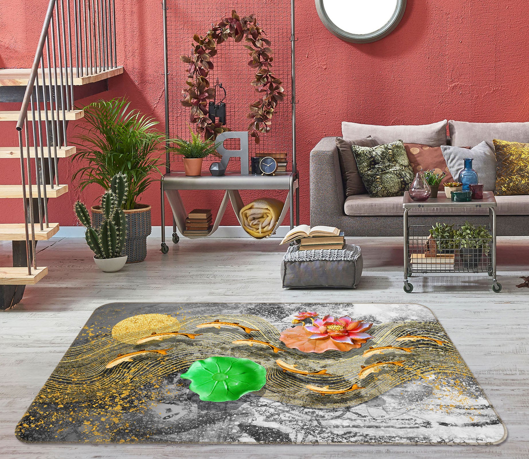 3D Goldfish Lotus 34052 Non Slip Rug Mat