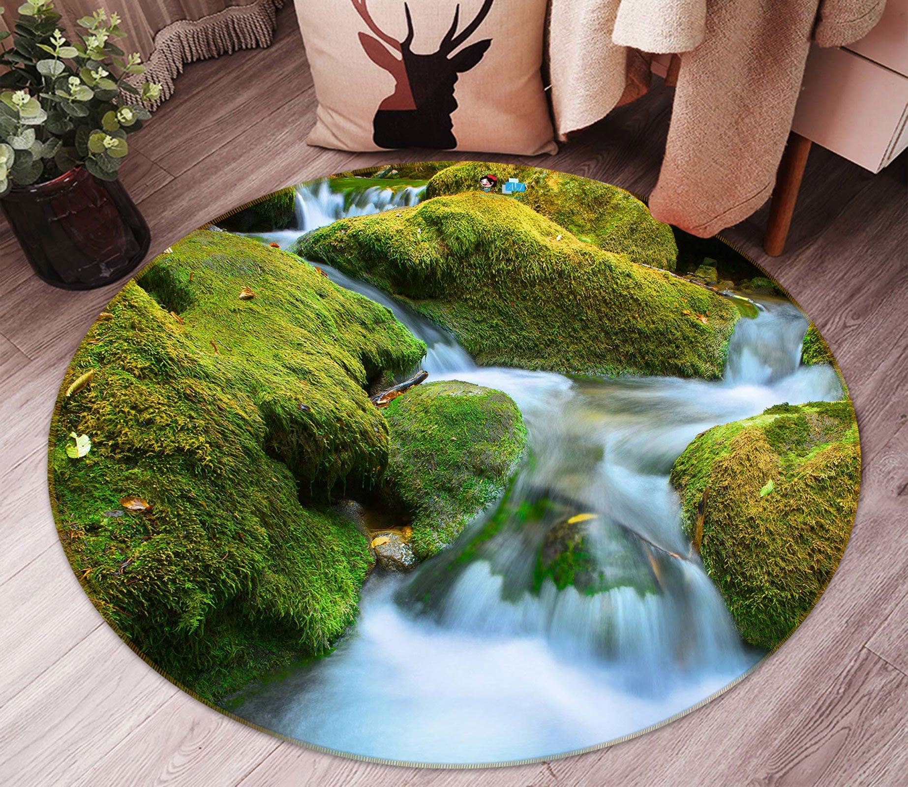 3D Waterfall 72158 Round Non Slip Rug Mat