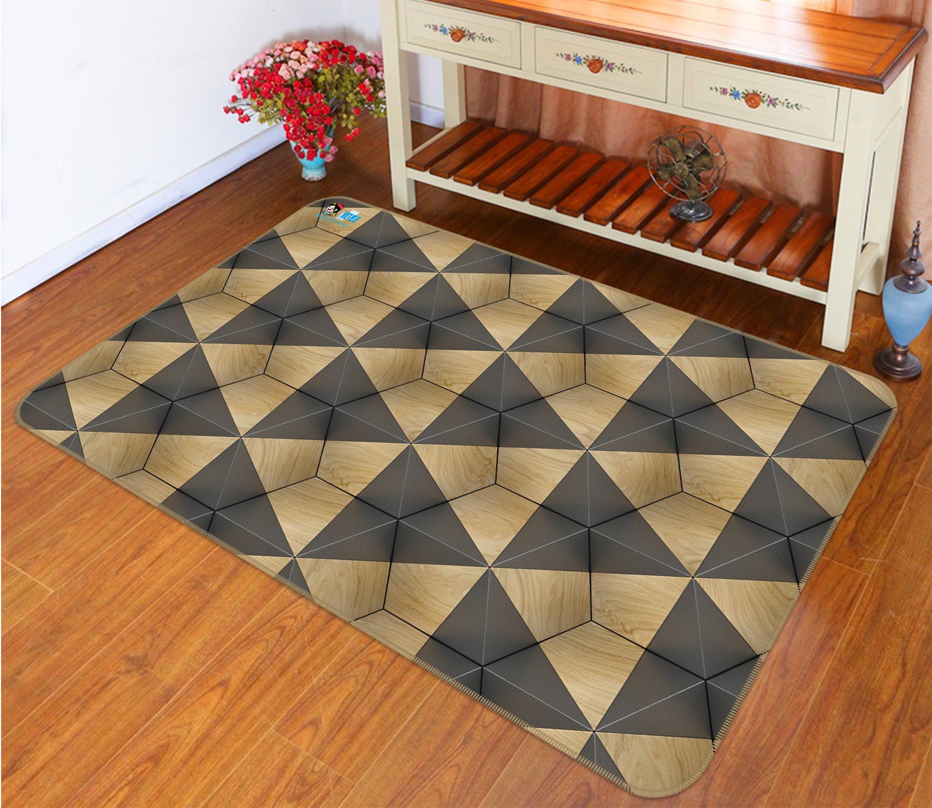 3D Brown Triangle Pattern 64 Non Slip Rug Mat Mat AJ Creativity Home 