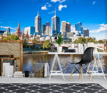 3D City River Bridge 1087 Wall Murals