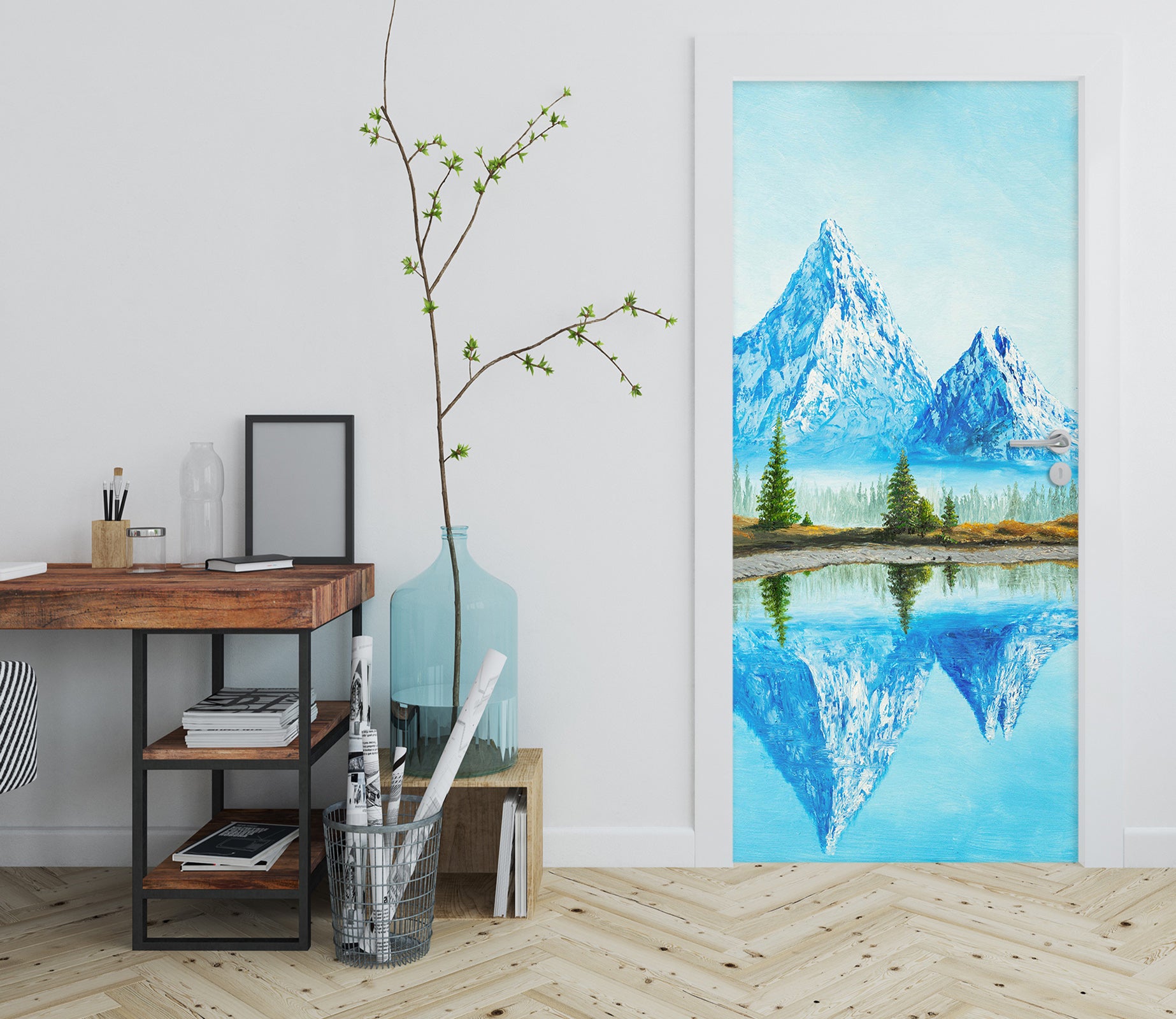 3D Snow Mountain Lake Shadow 9443 Marina Zotova Door Mural