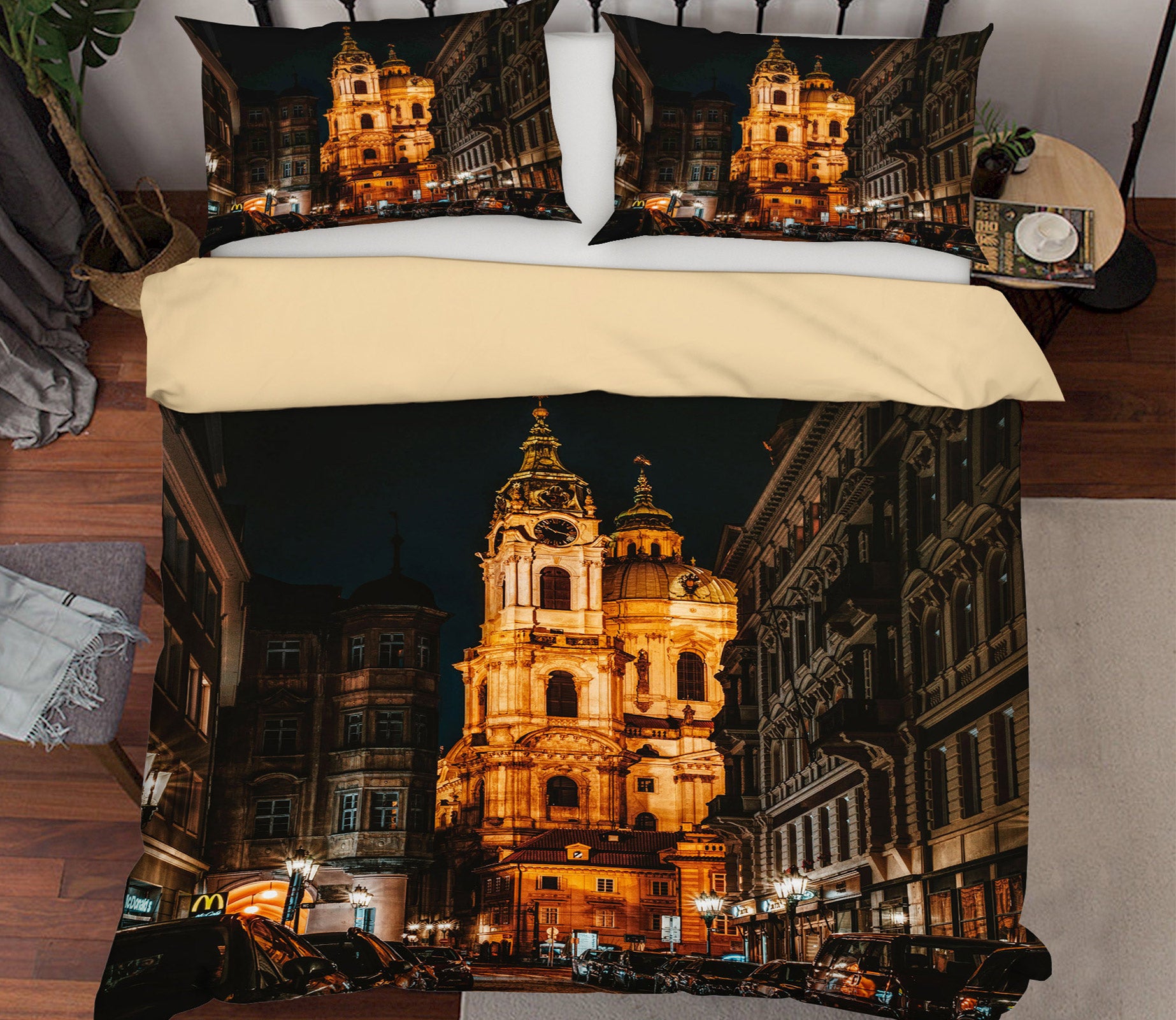 3D City Houses Street 12220 Bed Pillowcases Quilt